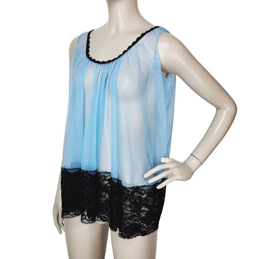 Vintage 60s Shirley of Hollywood Chiffon Lace Sissy Babydoll Chemise Organza